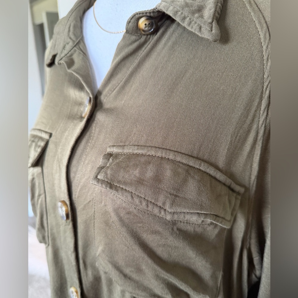 100% Cotton Olive Green Belted Shirt Dress - Picture 11 of 14